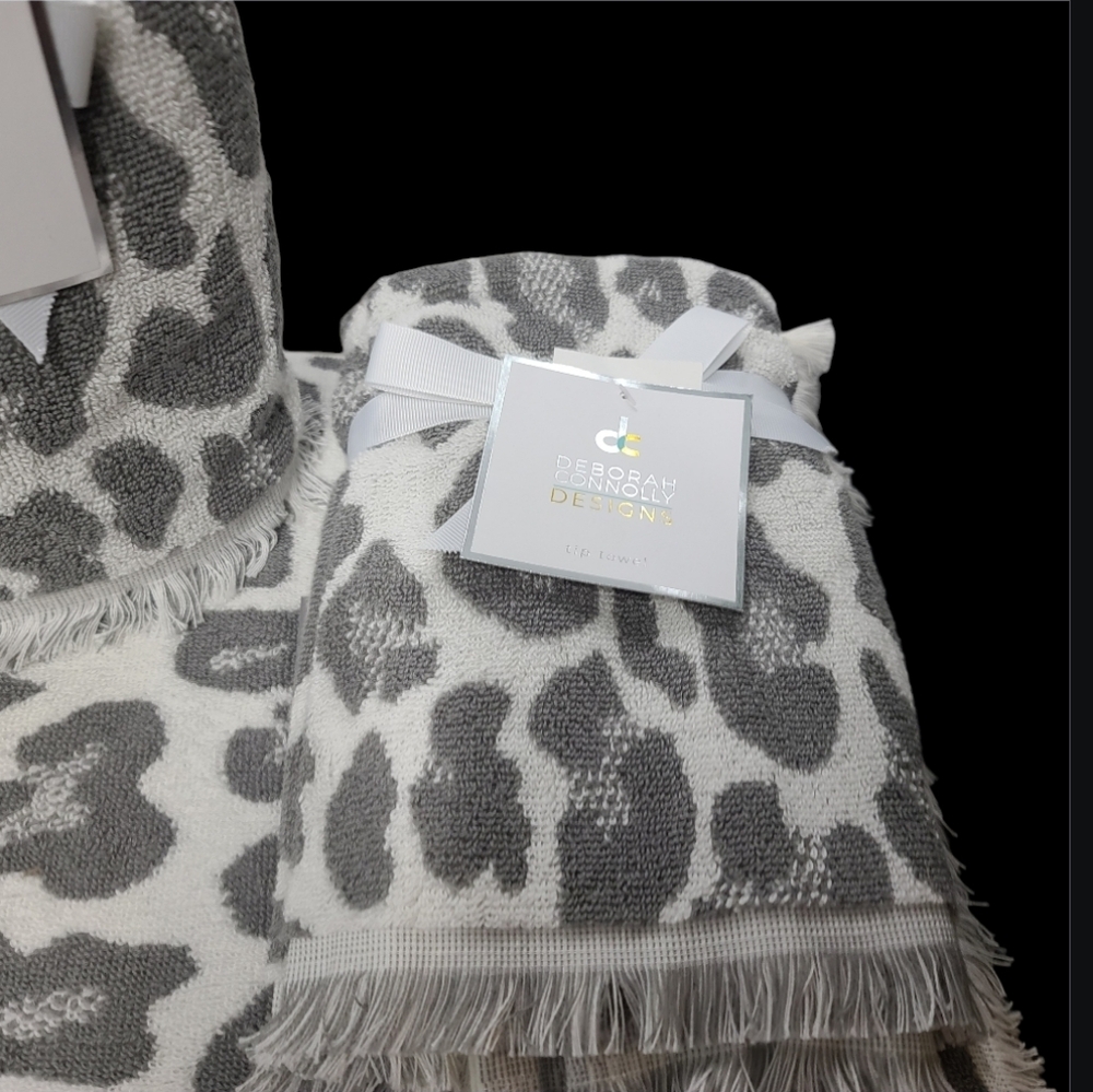 6pc Leopard Cheetah Animal Print Bath Hand Washcloth Towel Set Deborah Connolly - Picture 3 of 7